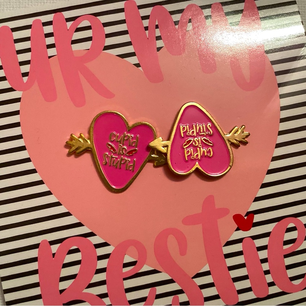 4/$15 🌻 NWT Best Friend Matching Arrow Heart Pins Cupid is Stupid